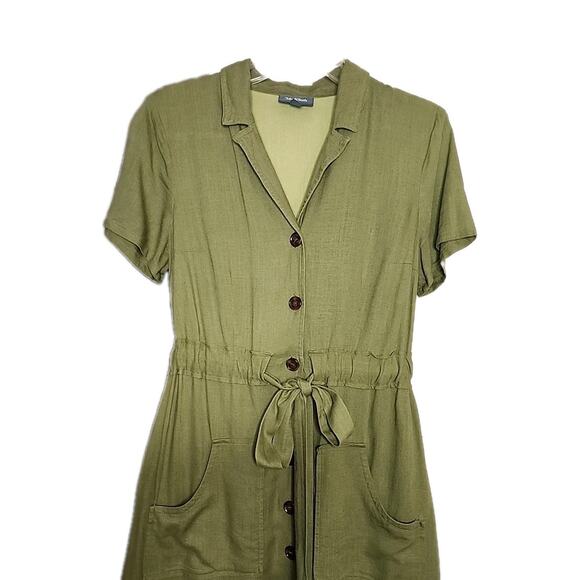 ModCloth Womens Sz L Green Olive , Lined, Belted Sailor Retro ,Viscose Blend - Picture 2 of 10